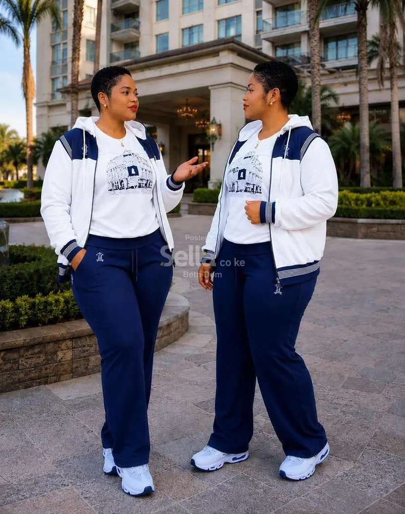 Navy and White Casual Tracksuit Set