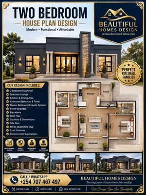 Architectural plan design for Two bedroom house 