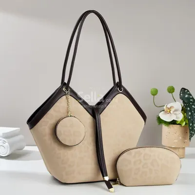 Luxury 3-in-1 Leopard Print Tote Bag Set – Brown & Beige