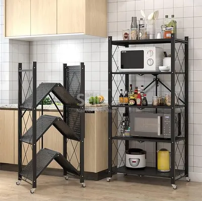 Foldable 5 Tier Kitchen Rack With Wheels.