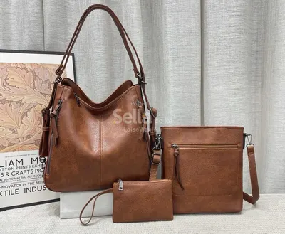 3-in-1 Women's Premium Leather Handbag Set – Shoulder Bag, Crossbody Bag & Purse