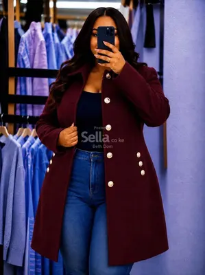 Elegant Maroon Double-Breasted Blazer Coat